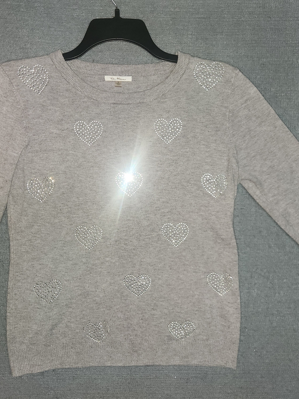Girls' Light Gray Heart Rhinestone Sweater - Vineyard Vines #361
